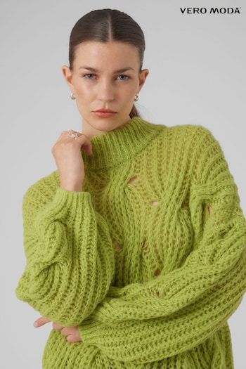 VERO MODA Green Chunk Cable Knit High Neck Knit Jumper (Q67069) | £45