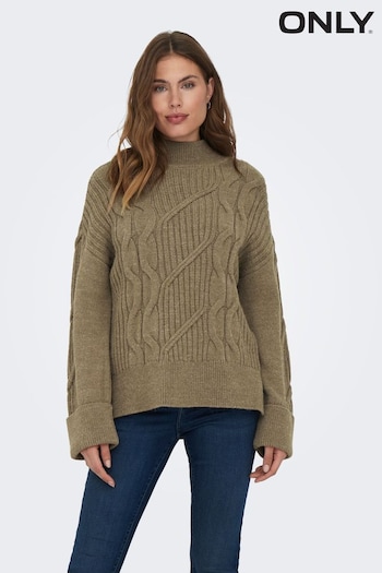 ONLY Green Long Sleeve High Neck Chunky Cosy Cable Knitted Jumper (Q67093) | £42