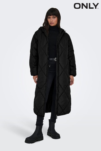 ONLY Black Longline Hooded Quilted Coat (Q67096) | £72