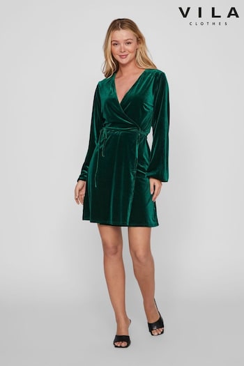 VILA Green Velvet Wrap Dress (Q67099) | £14