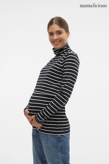 Mamalicious Black Maternity Stripe Roll Neck Top With Nursing Function (Q67110) | £34
