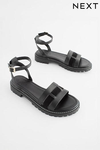 Black Regular/Wide Fit Forever Comfort® Leather Cleated Sandals (Q67166) | £40
