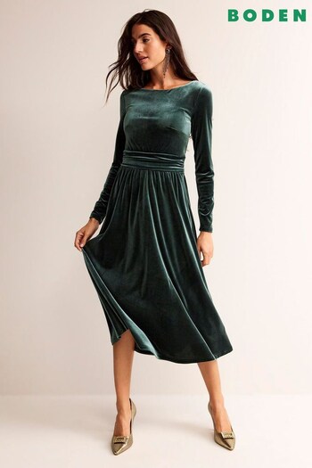 Boden Green Abigail Velvet Midi Dress (Q67214) | £98