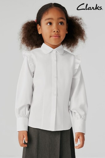 Clarks White Long Sleeve Girls Frill Shirt (Q67242) | £11 - £15