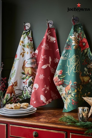 Joe Browns Yellow Set of 3 Jolly Forest Christmas Tea Towels (Q67248) | £21