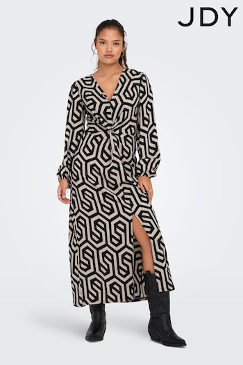 JDY Black Abstract Print V-Neck Midi Dress (Q67254) | £32