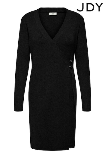 JDY Black Ribbed Knit Wrap Buckle Mini Jumper Dress (Q67257) | £35