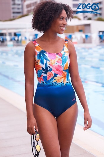 Zoggs Blue Scoopback Swimming Costume, Eco Fabric One Piece Swimsuit (Q67271) | £44