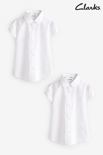 Clarks White Short Sleeve Girls School Shirts 2 Pack (Q67297) | £14 - £20