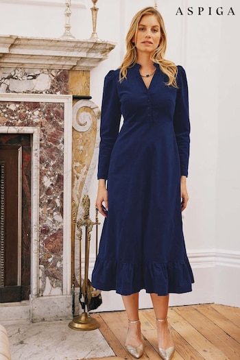 Aspiga Blue Percy Corduroy Midi Dress (Q67344) | £210