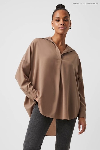 French Connection Rhodes Recycled Crepe Popover Brown Tunics (Q67390) | £39