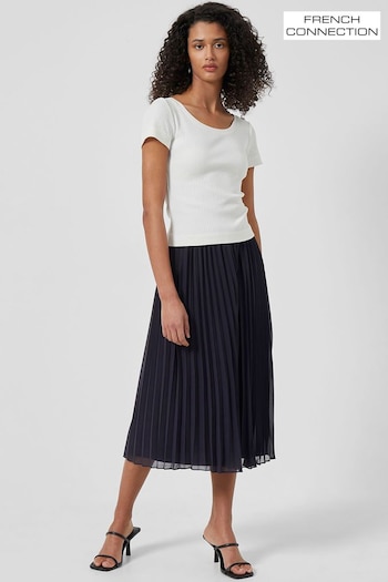French Connection Pleated Solid Black Skirt (Q67431) | £59