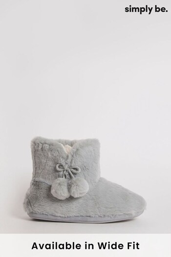 Simply Be Wide Fit Grey Faux Fur Lined Slipper Boots (Q67573) | £18