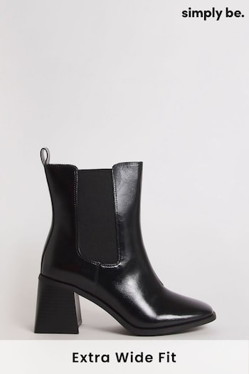 Simply Be Extra Wide Fit Black Pu Chelsea Ankle Heeled Boots (Q67574) | £39