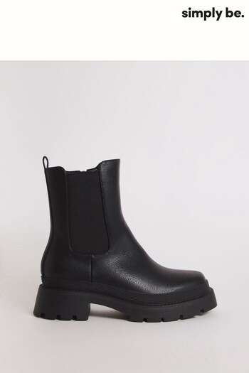 Simply Be Black Chunky Chelsea Ankle Boot In Wide Fit (Q67576) | £45