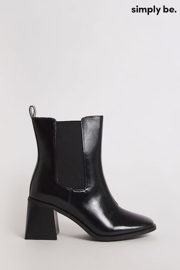 Simply Be Black Pu Chelsea Ankle Heeled Boots GUESS IN Wide Fit (Q67581) | £39