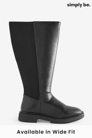 Simply Be Classic Stretch Back Knee High Boots in Wide Fit (Q67582) | £49