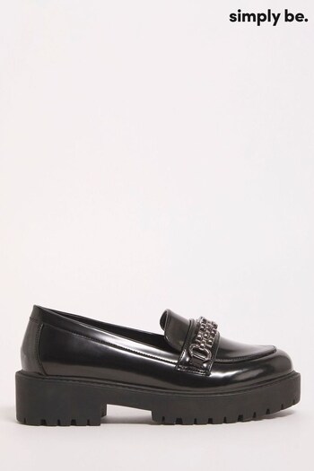Simply Be Black Hardware Trim Loafers in Wide Fit (Q67583) | £32