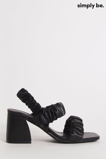 SIMPLY BE BLACK WIDE FIT STRETCH RUCHED BLOCK HEEL SANDAL (Q67591) | £35