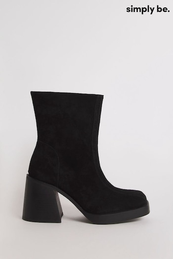 Simply Be Black Suede Wide Fit Platform Classic Ankle Leather Boots (Q67595) | £69