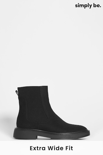 Simply Be Black Extra Wide Ankle Classic Flat Chelsea Boots (Q67610) | £29