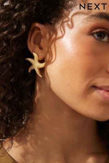Gold Tone Starfish Statement Stud Earrings Made with Recycled Zinc (Q67669) | £8