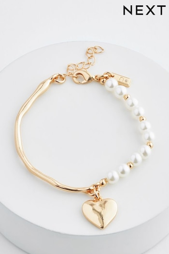 Gold Tone Heart Drop Pearl Bracelet (Q67711) | £10