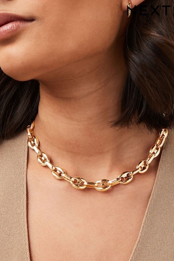 Gold Tone Chain Link Choker Necklace (Q67726) | £14