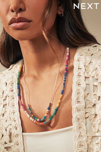 Multi Coloured Beaded Double Row Long Necklace (Q67731) | £18