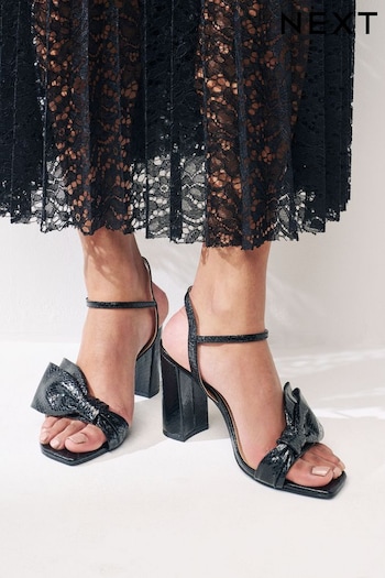 Black Forever Comfort Bow Block Heel Sandals (Q67818) | £34