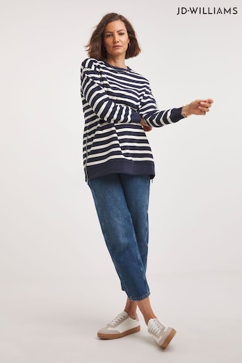 JD Williams Blue Stripe Side Zip Longline Sweatshirt (Q67874) | £24