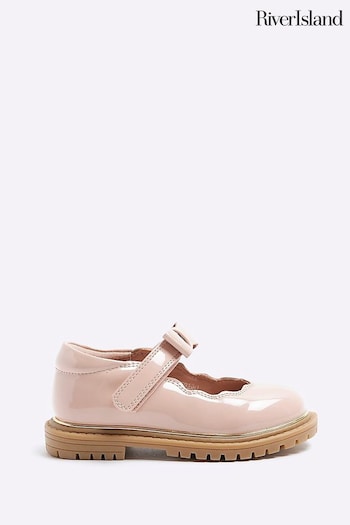 River Island Pink Girls Scallop Bow Mary Jane Shoes (Q67875) | £22
