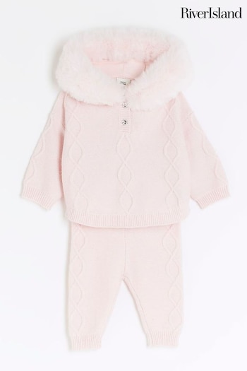 River Island Pink Baby Girls Sweat Top & Jogger Sets (Q67876) | £29