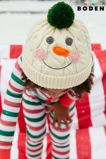 Boden White Festive Snowman Knitted Beanie (Q67889) | £17 - £19