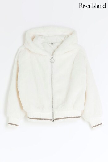 River Island Cream Girls Fur Hooded Jacket (Q67894) | £35