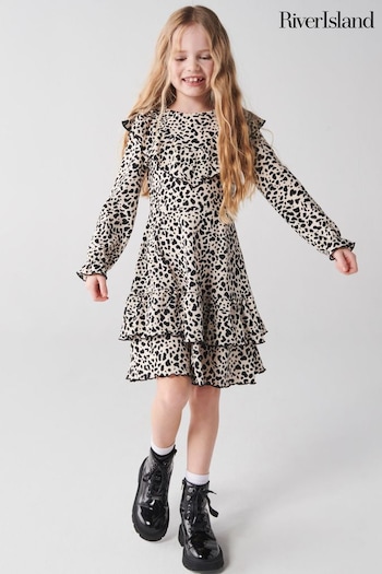 River Island Cream Girls Animal Print Fouchette Dress (Q67899) | £20 - £25