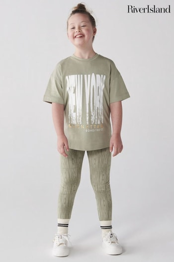 River Island Green Girls New York Graphic T-Shirt Set (Q67913) | £18