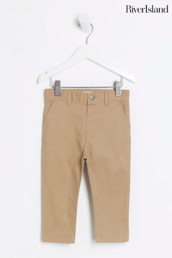 River Island Brown Boys Stretch Chino scalloped-edge Trousers (Q67930) | £14