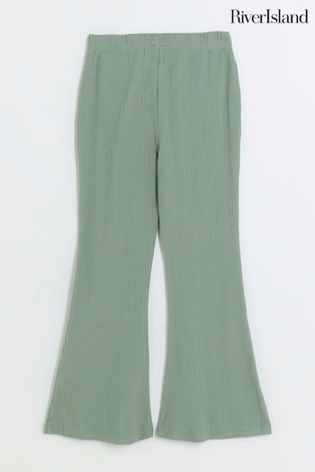 River Island Green Girls Ribbed Kickflare Trousers Jean (Q67933) | £12