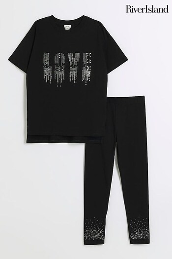 River Island Black dress Sequin Love T-Shirt shoulder Set (Q67938) | £20