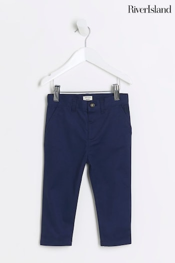 River Island Navy Blue Boys Stretch Chino RSQ Trousers (Q67941) | £14