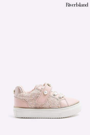 River Island Pink Girls Boucle Mix Plimsoll Trainers (Q67943) | £20