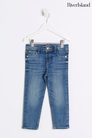 River Island Blue Girls Mid Wash Skinny Jeans abu (Q67962) | £15