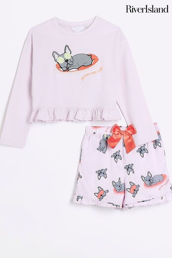 River Island Pink Girls Frenchie Satin Pyjamas (Q67967) | £18 - £25