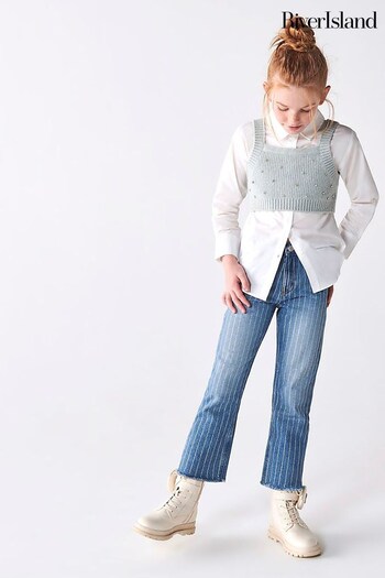 River Island Blue Girls Diamante Stripe Straight Jeans (Q67969) | £30 - £42