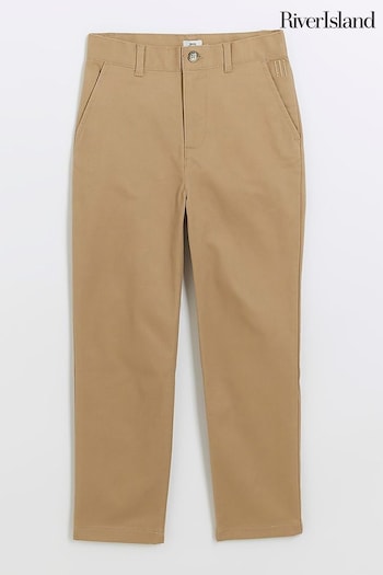 River Island Brown Chrome Boys Stretch Chino Rasgada Trousers (Q67971) | £16 - £22