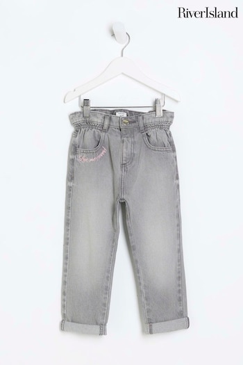River Island Grey Girls Heart Pocket Paperbag Jeans (Q67973) | £18