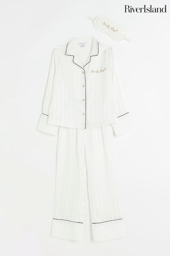 River Island White Girls Satin Striped Pyjamas (Q67978) | £28 - £35