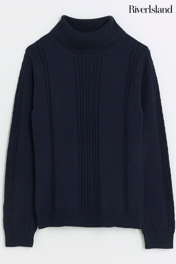 River Island Blue Boys Cable Knit Roll Neck Jumper (Q67980) | £16 - £22