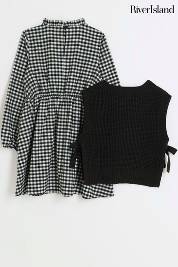 River Island Black Girls Gingham Hybrid Dress (Q67983) | £30